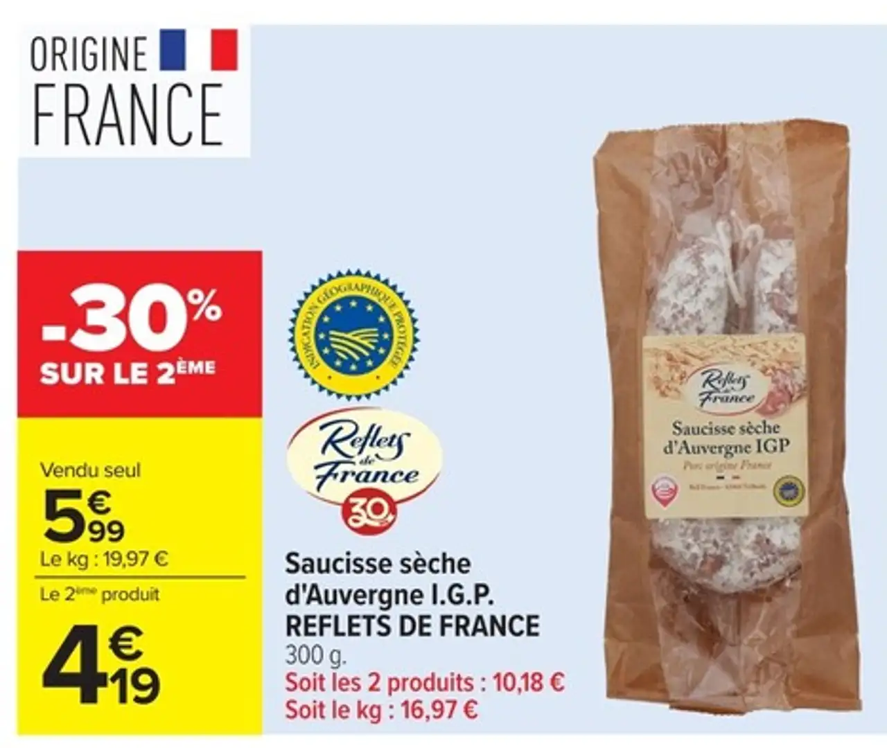 Saucisse sèche d'Auvergne I.G.P. REFLETS DE FRANCE