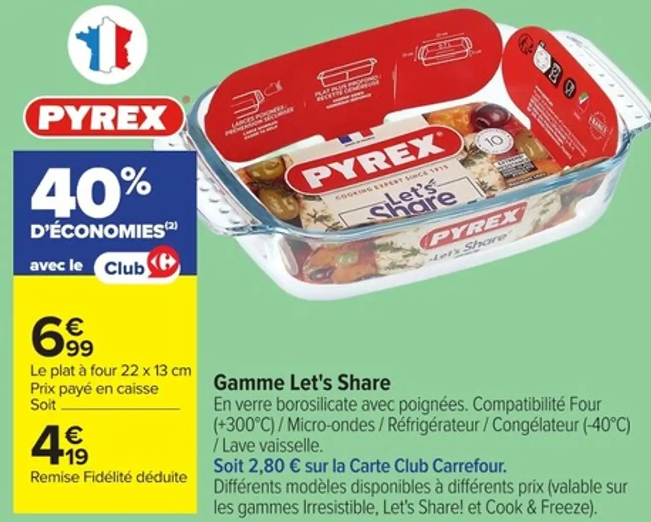 Gamme Let's Share Pyrex Le plat à four 22 x 13 cm
