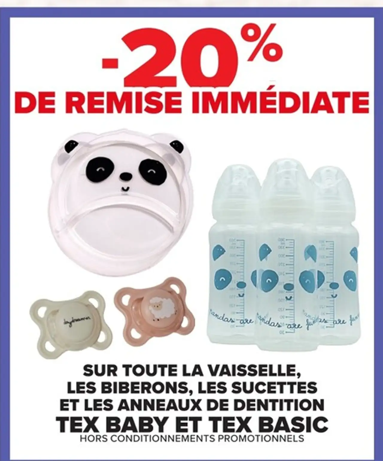 Vaisselle, biberons, sucettes et anneaux de dentition Tex Baby et Tex Basic