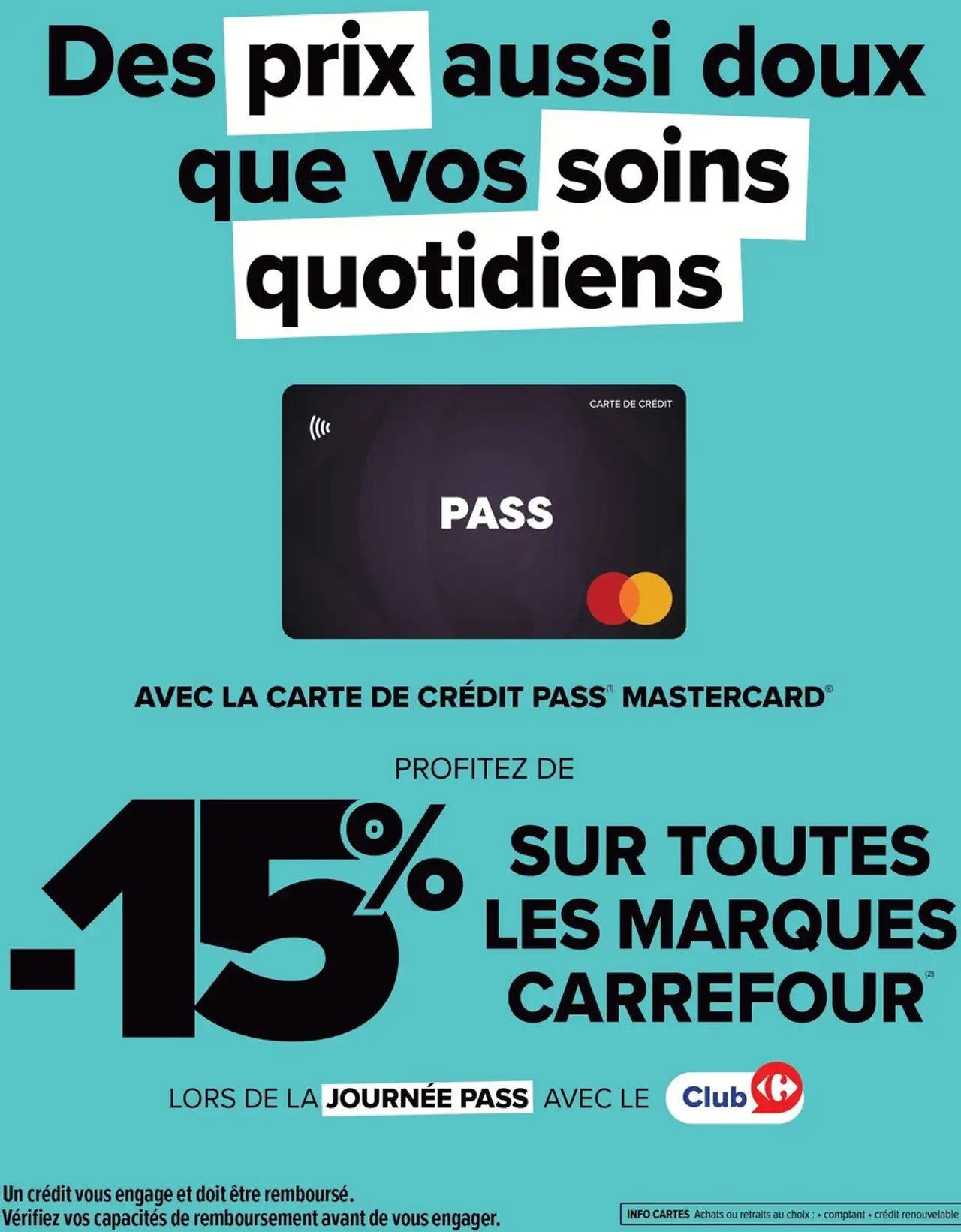 Carte de crédit PASS Mastercard -15% de réduction sur toutes les marques Carrefour