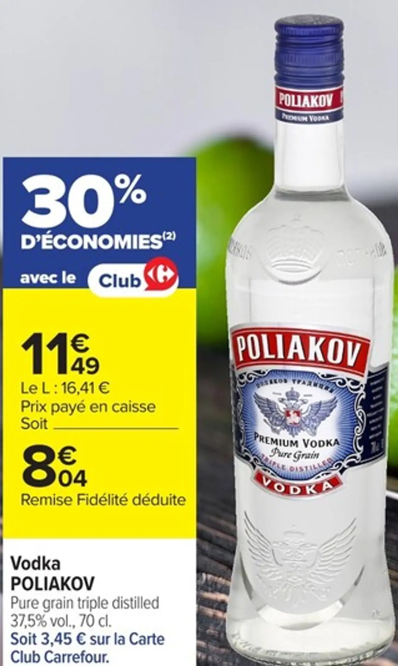 Vodka POLIAKOV Pure grain triple distilled 37,5% vol.