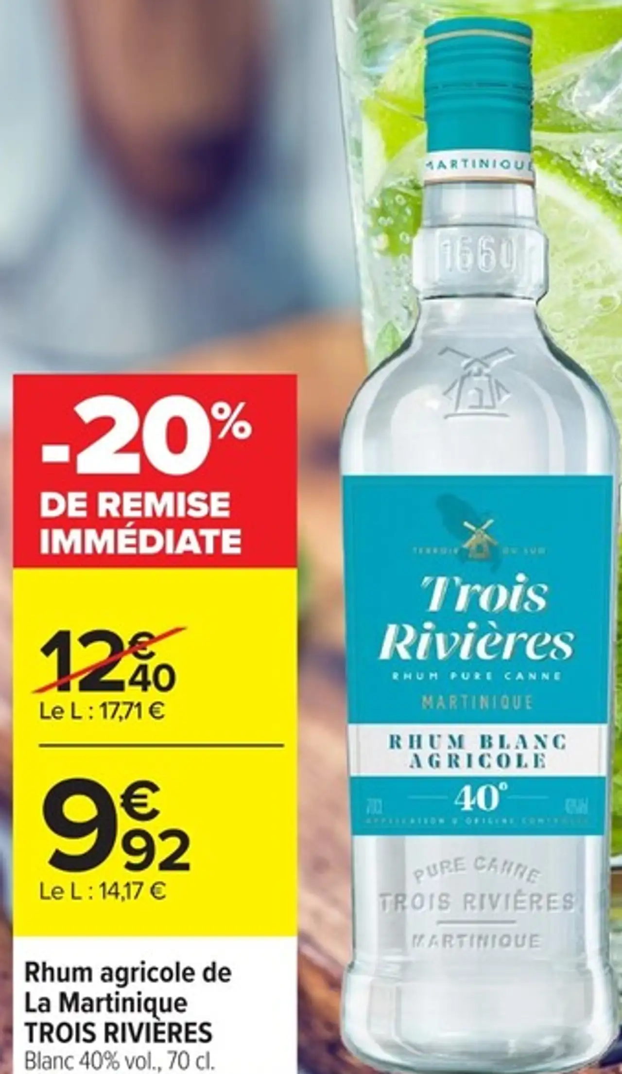 Rhum agricole de La Martinique TROIS RIVIÈRES Blanc 40% vol.