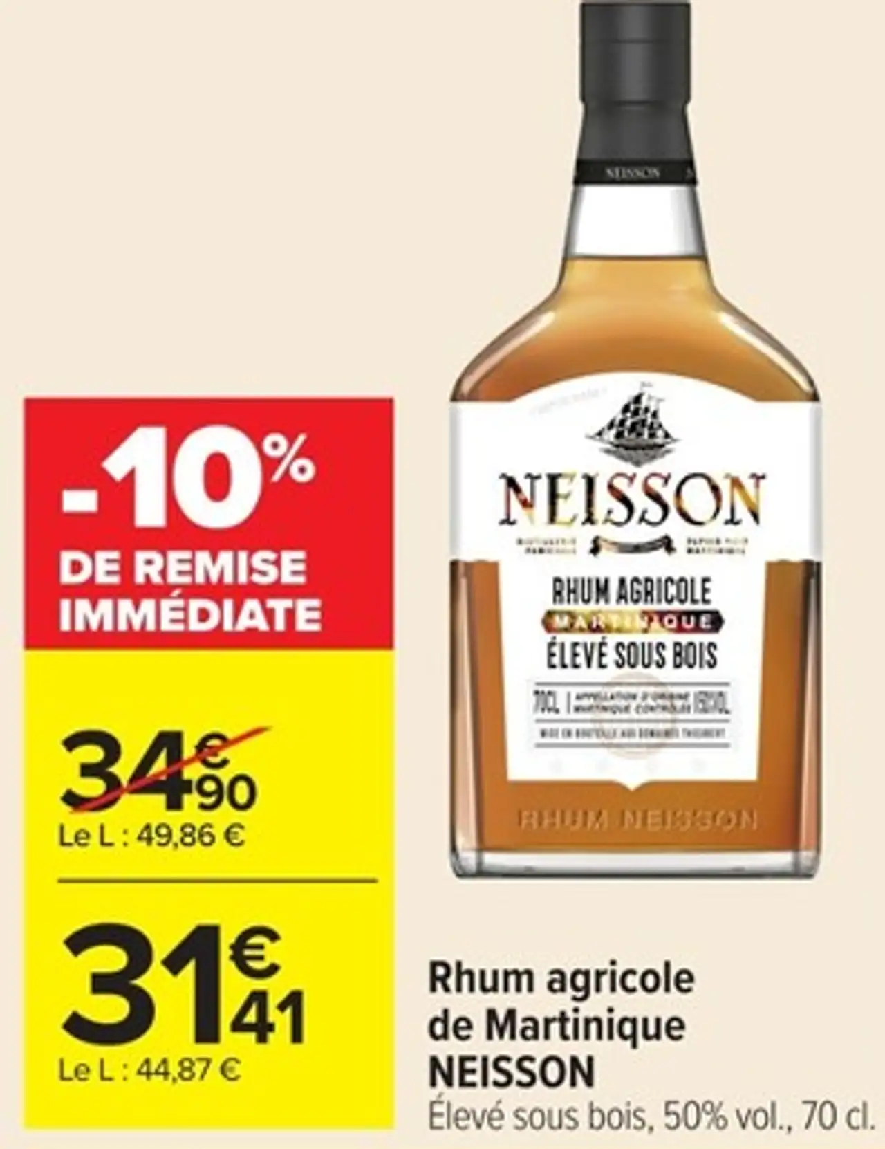 Rhum agricole de Martinique NEISSON Élevé sous bois, 50% vol.
