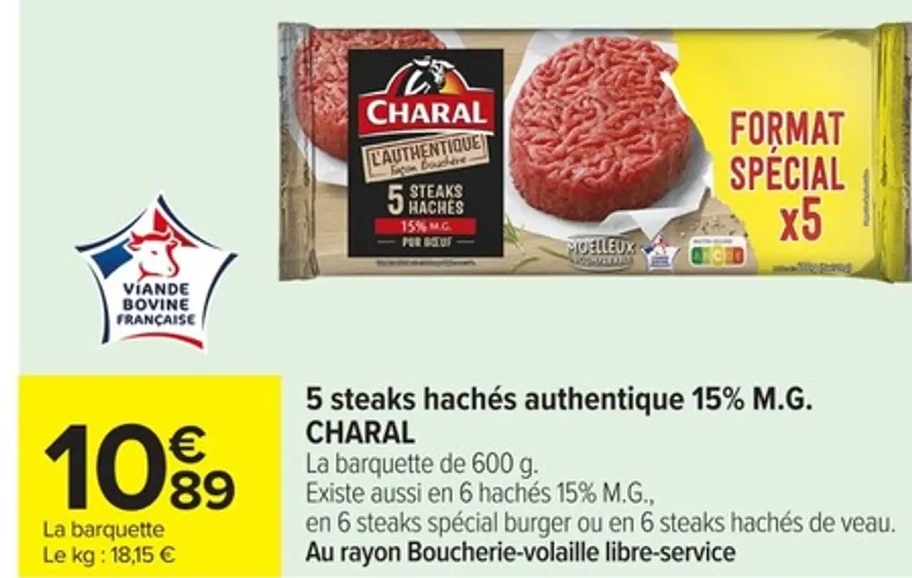 5 steaks hachés authentique 15% M.G. CHARAL