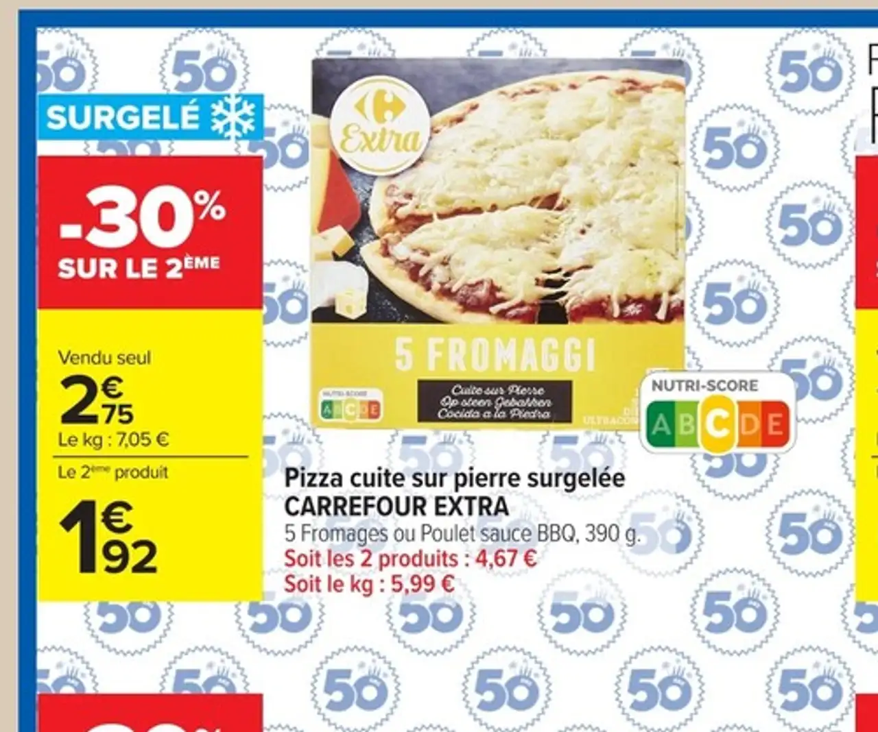 Pizza cuite sur pierre surgelée Carrefour Extra