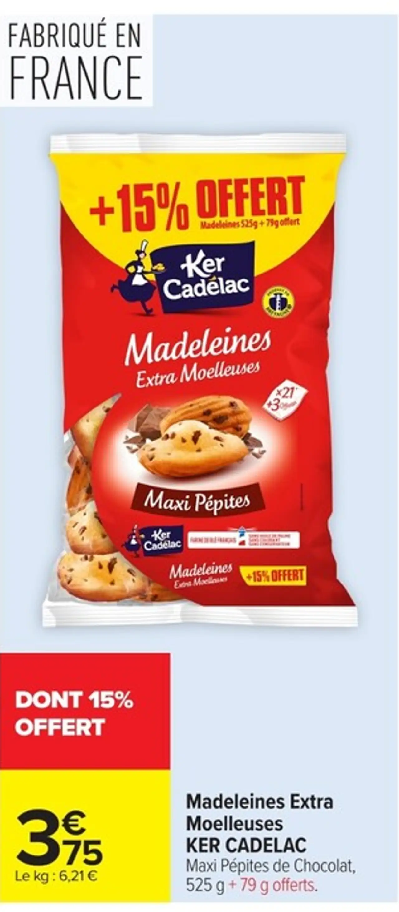 Madeleines Extra Moelleuses KER CADELAC Maxi Pépites de Chocolat