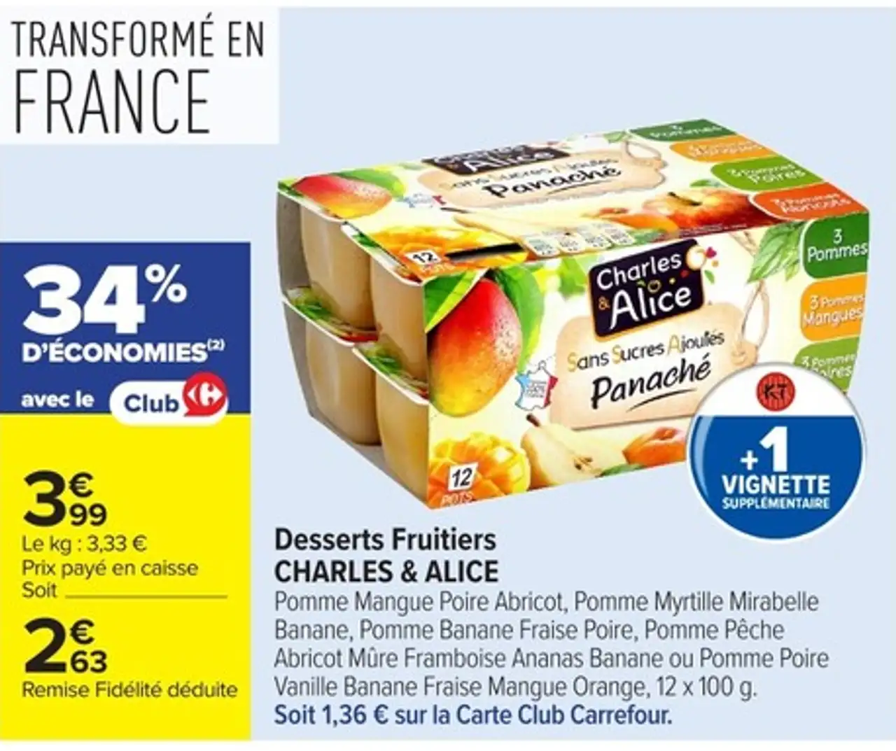 Desserts Fruitiers CHARLES & ALICE Pomme Mangue Poire Abricot
