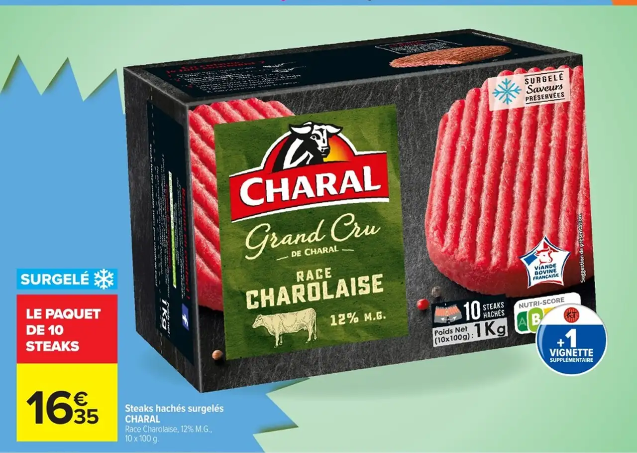 Steaks hachés surgelés Charal Race Charolaise, 12% M.G.