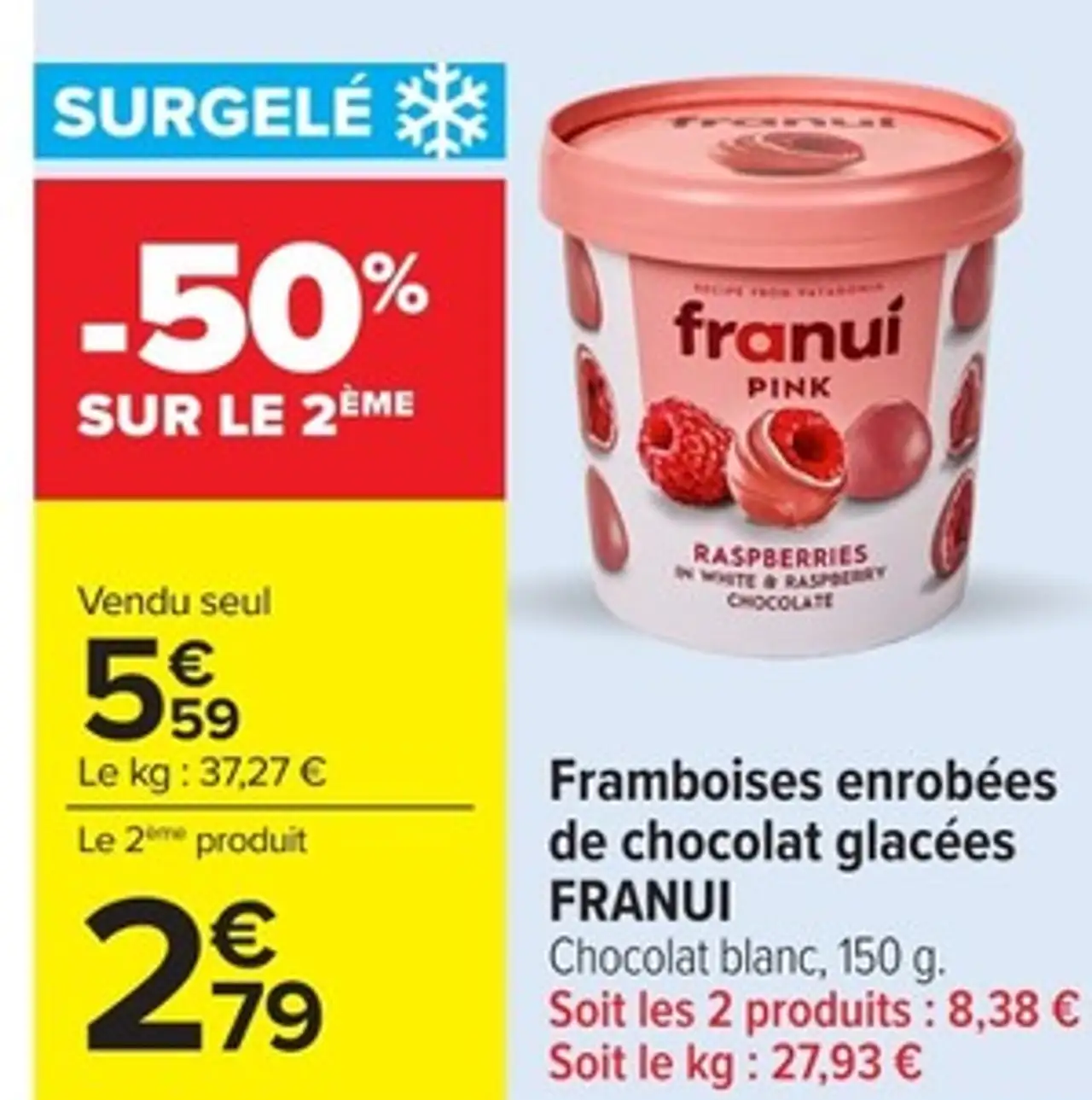 Framboises enrobées de chocolat glacées FRANUI Chocolat blanc