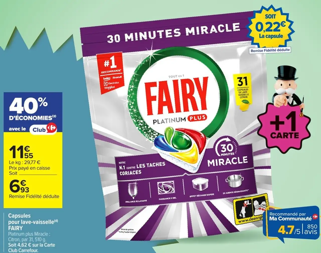 Capsules pour lave-vaisselle FAIRY Platinum plus Miracle