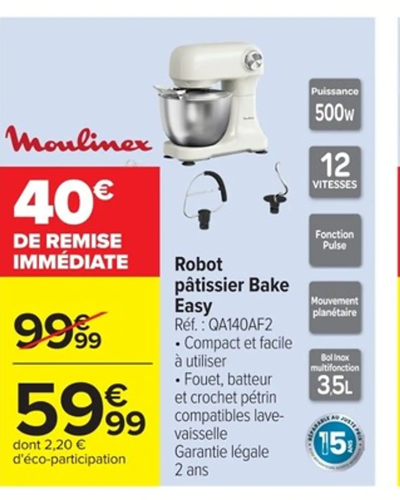 Moulinex Robot pâtissier Bake Easy QA140AF2