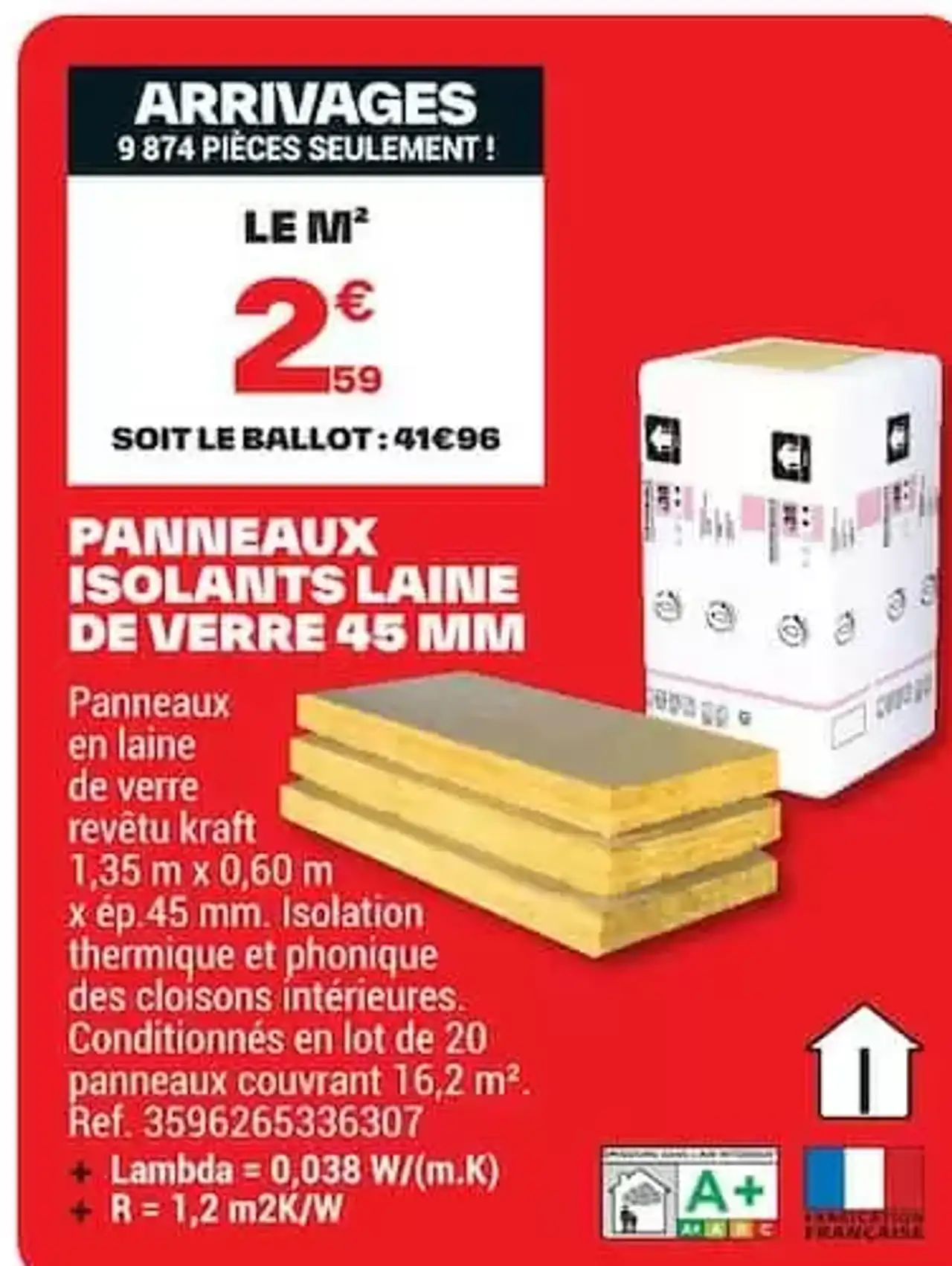 Panneaux isolants laine de verre 45 mm Isover