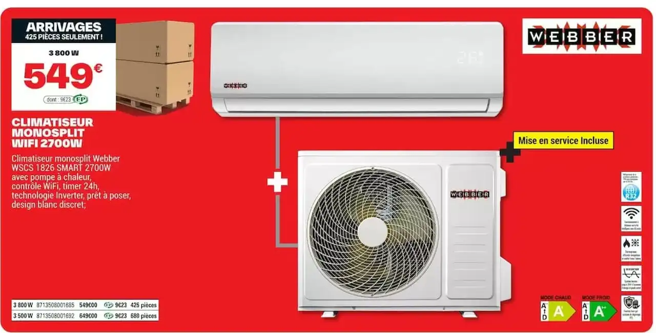 Climatiseur monosplit Webber WSCS 1826 SMART 2700W