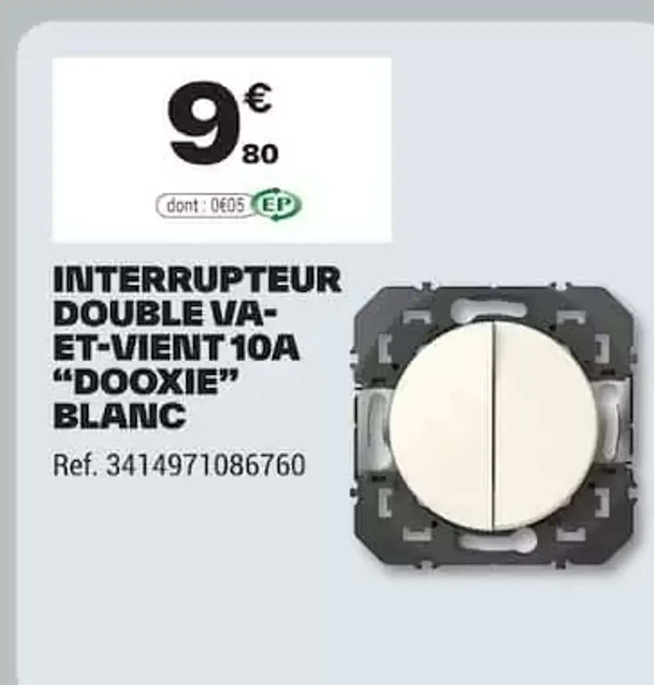 Interrupteur double va-et-vient 10A "Dooxie" blanc Legrand