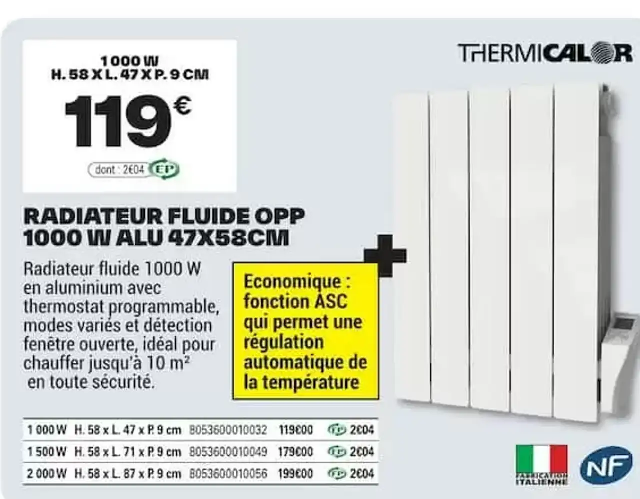 Radiateur Fluide Opp 1000 W Alu Thermalor