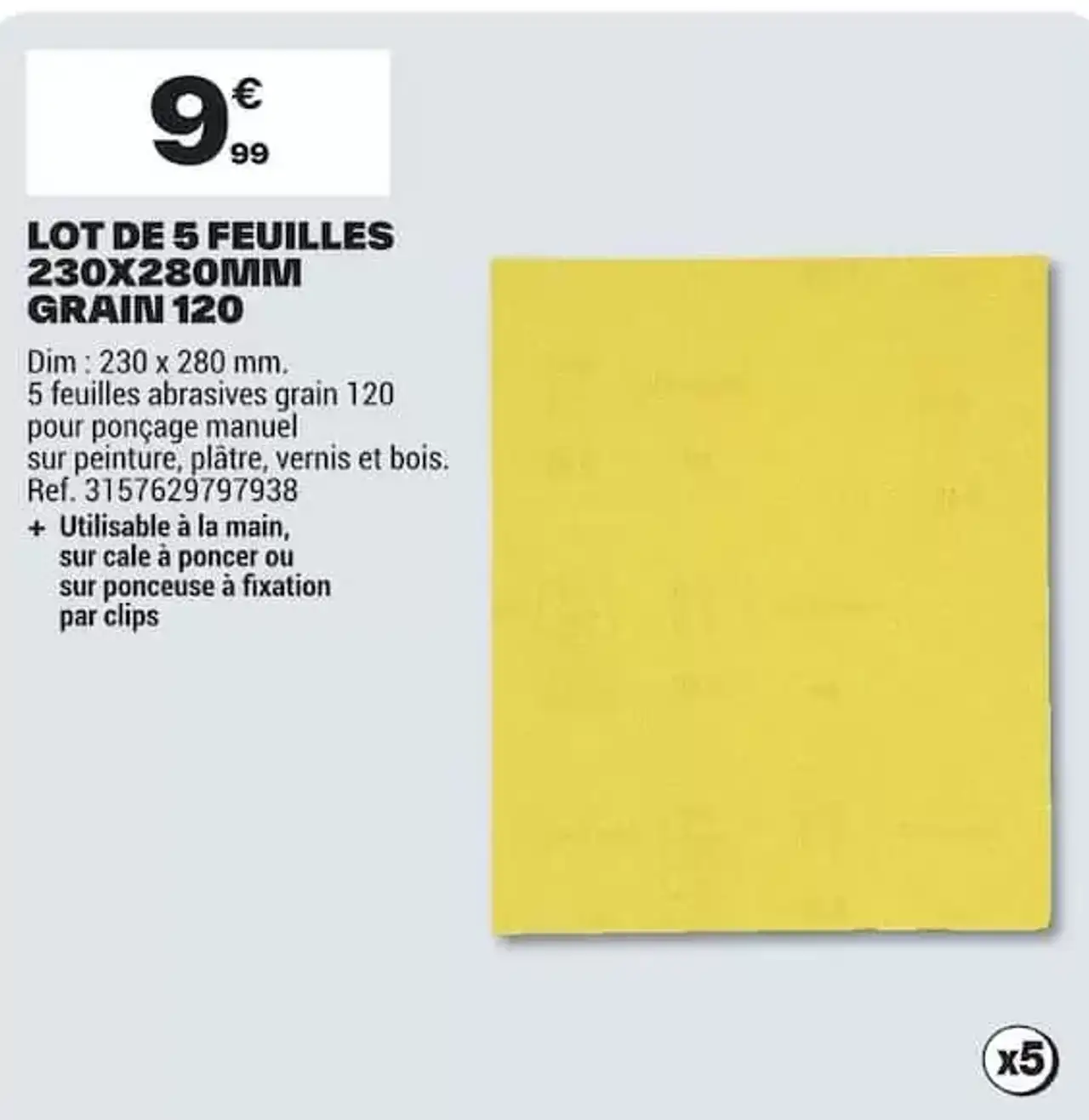 Lot de 5 feuilles abrasives 230x280mm grain 120