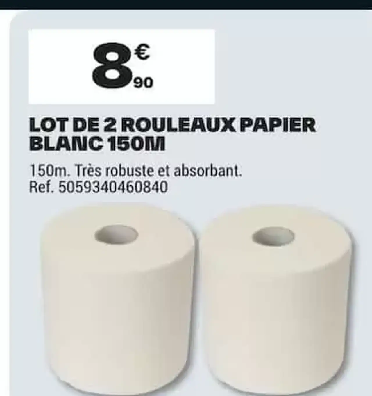 LOT DE 2 ROULEAUX PAPIER BLANC 150M