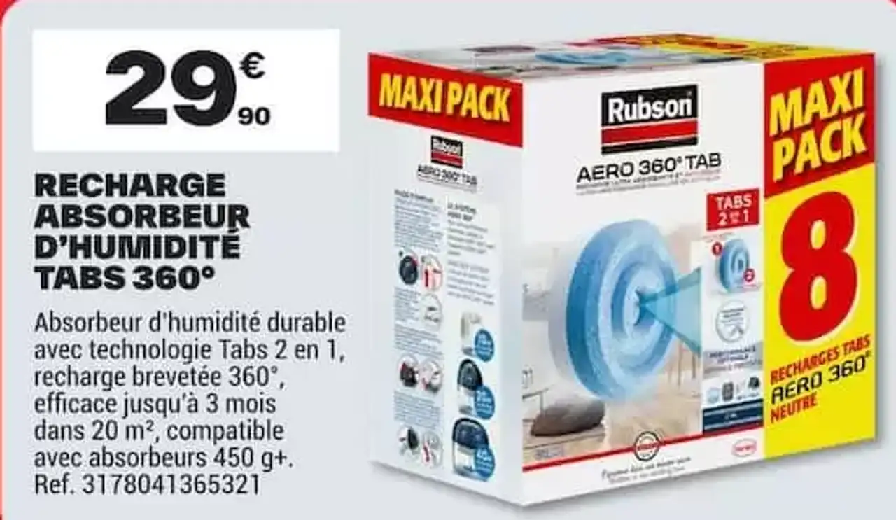 Recharge absorbeur d'humidité tabs 360° Rubson