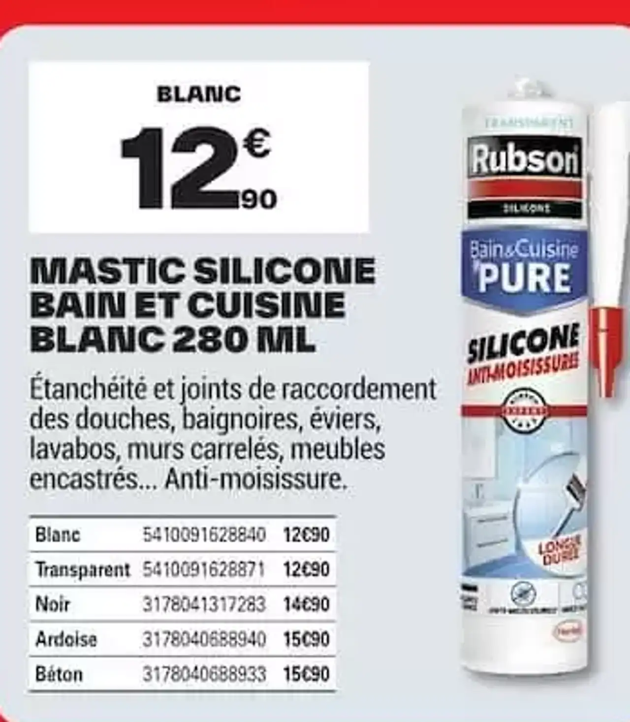 Mastic silicone Bain et Cuisine Blanc Rubson