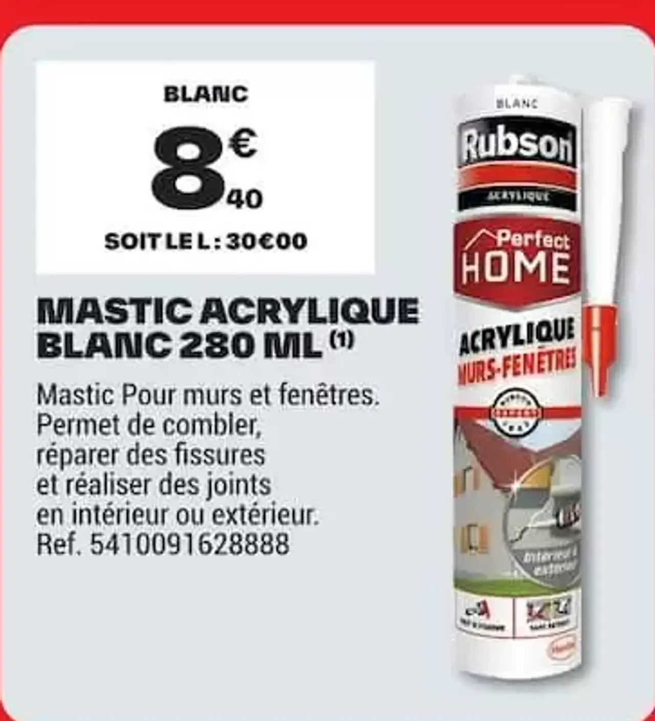 Mastic acrylique blanc Perfect Home Rubson