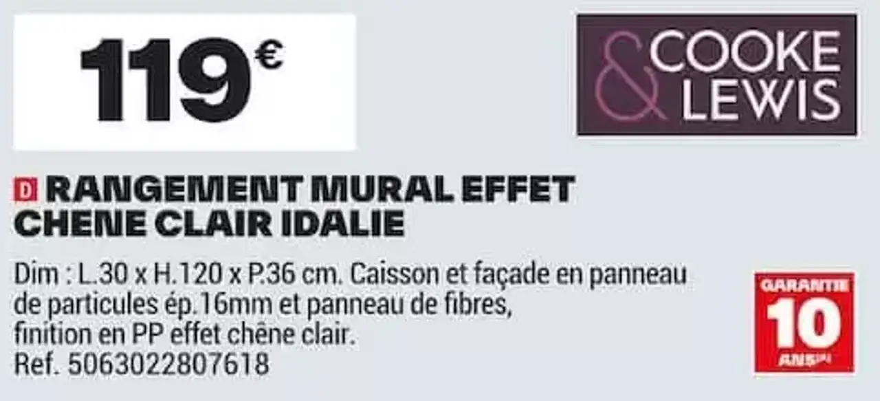 RANGEMENT MURAL EFFET CHENE CLAIR IDALIE COOKE & LEWIS