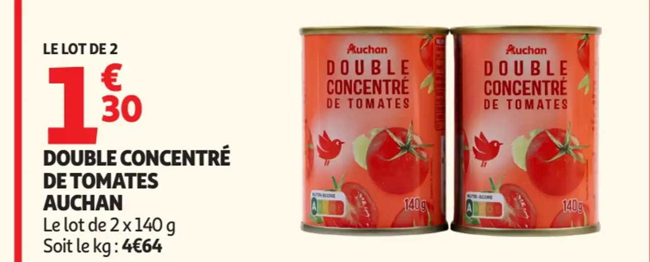 Double concentré de tomates Auchan