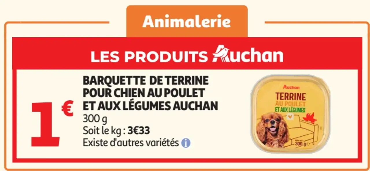 BARQUETTE DE TERRINE POUR CHIEN AU POULET ET AUX LÉGUMES AUCHAN