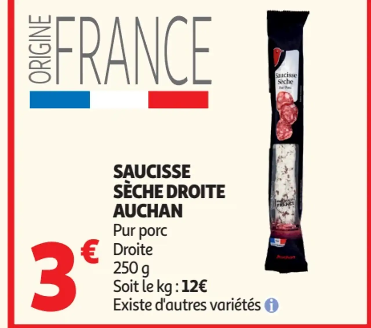 Saucisse sèche droite Auchan