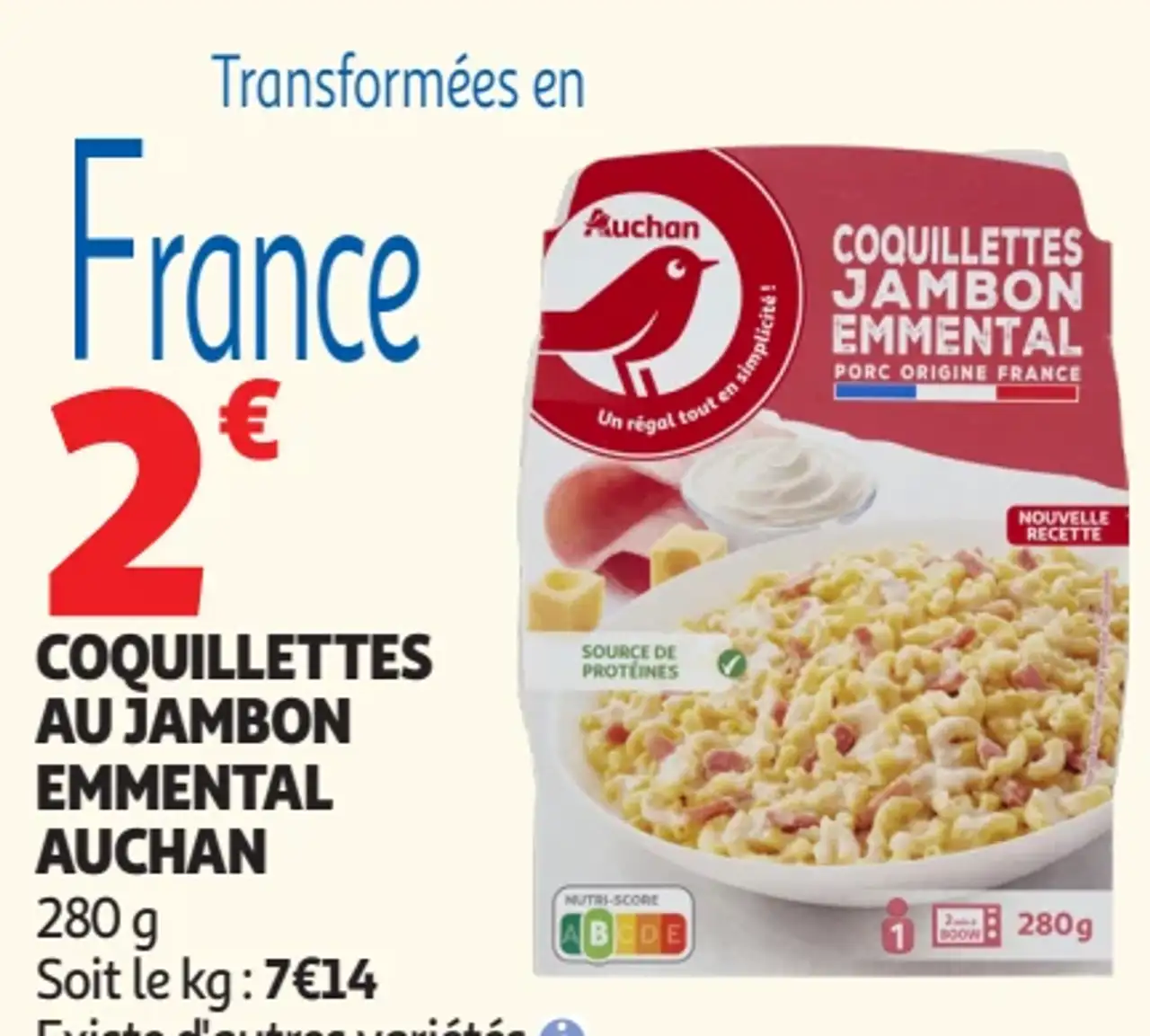 COQUILLETTES AU JAMBON EMMENTAL AUCHAN
