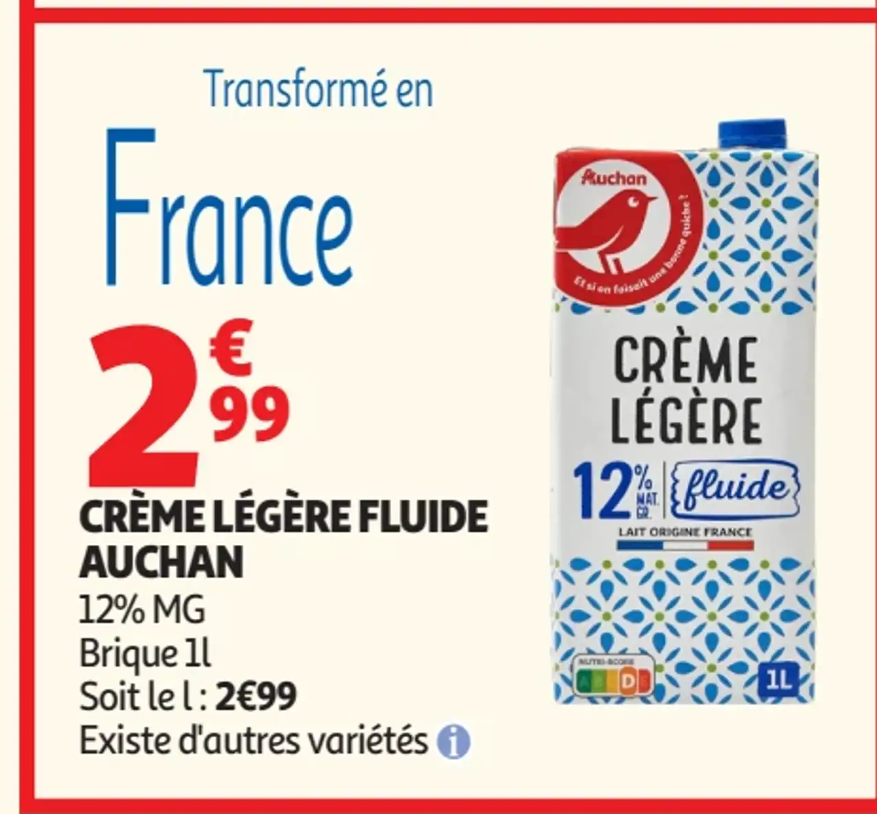 Crème légère fluide Auchan