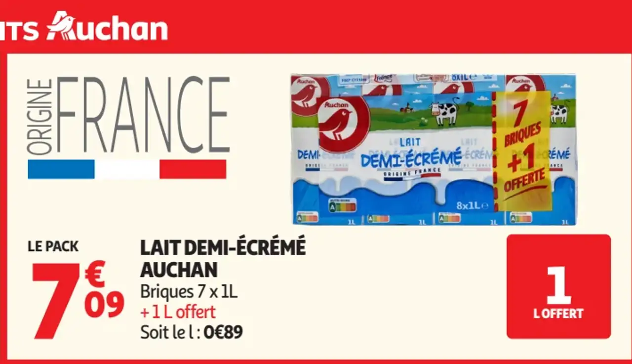 Lait demi-écrémé Auchan