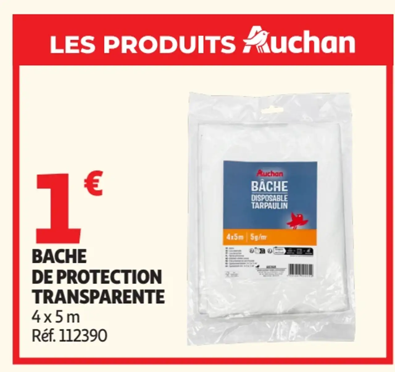 Auchan Bâche de protection transparente 4 x 5 m