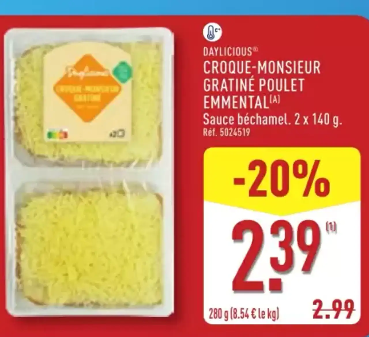 Croque-monsieur gratiné poulet emmental Daylicious
