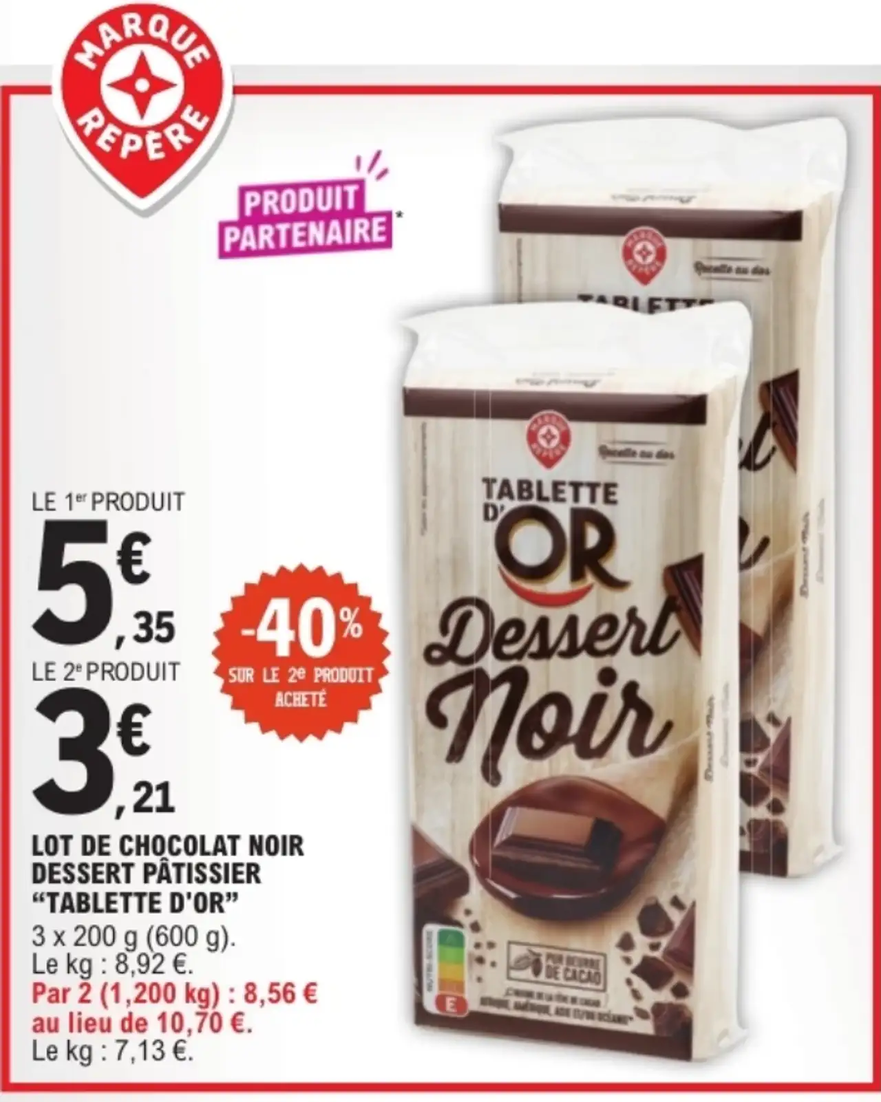 Lot de chocolat noir dessert pâtissier "Tablette d'Or"