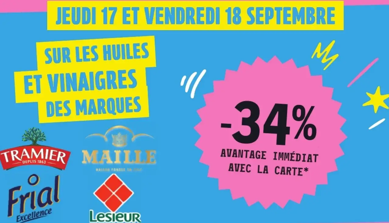 Huiles et vinaigres des marques Tramier, Maille, Frial, Lesieur