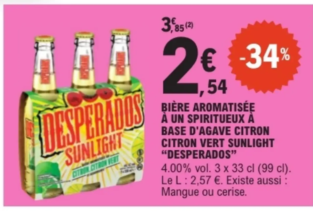 Bière aromatisée à un spiritueux à base d'agave citron citron vert Sunlight "Desperados"