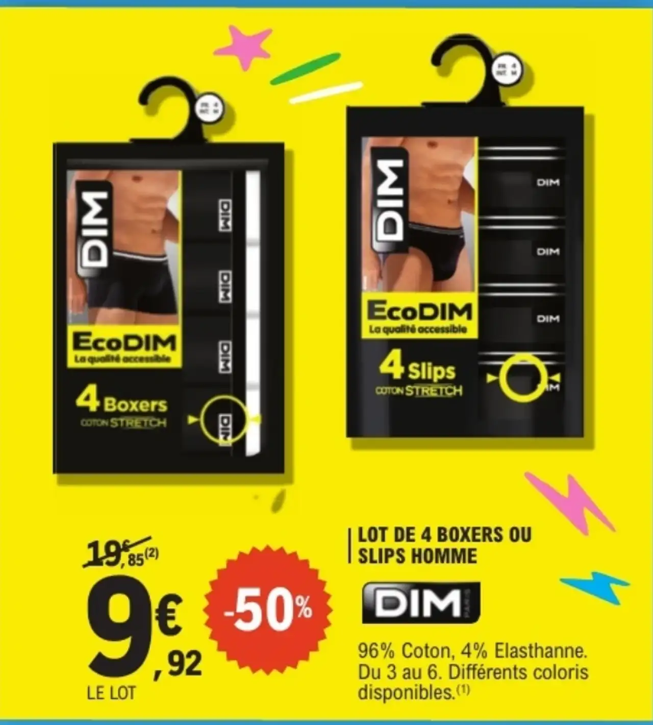 Lot de 4 boxers ou slips homme DIM