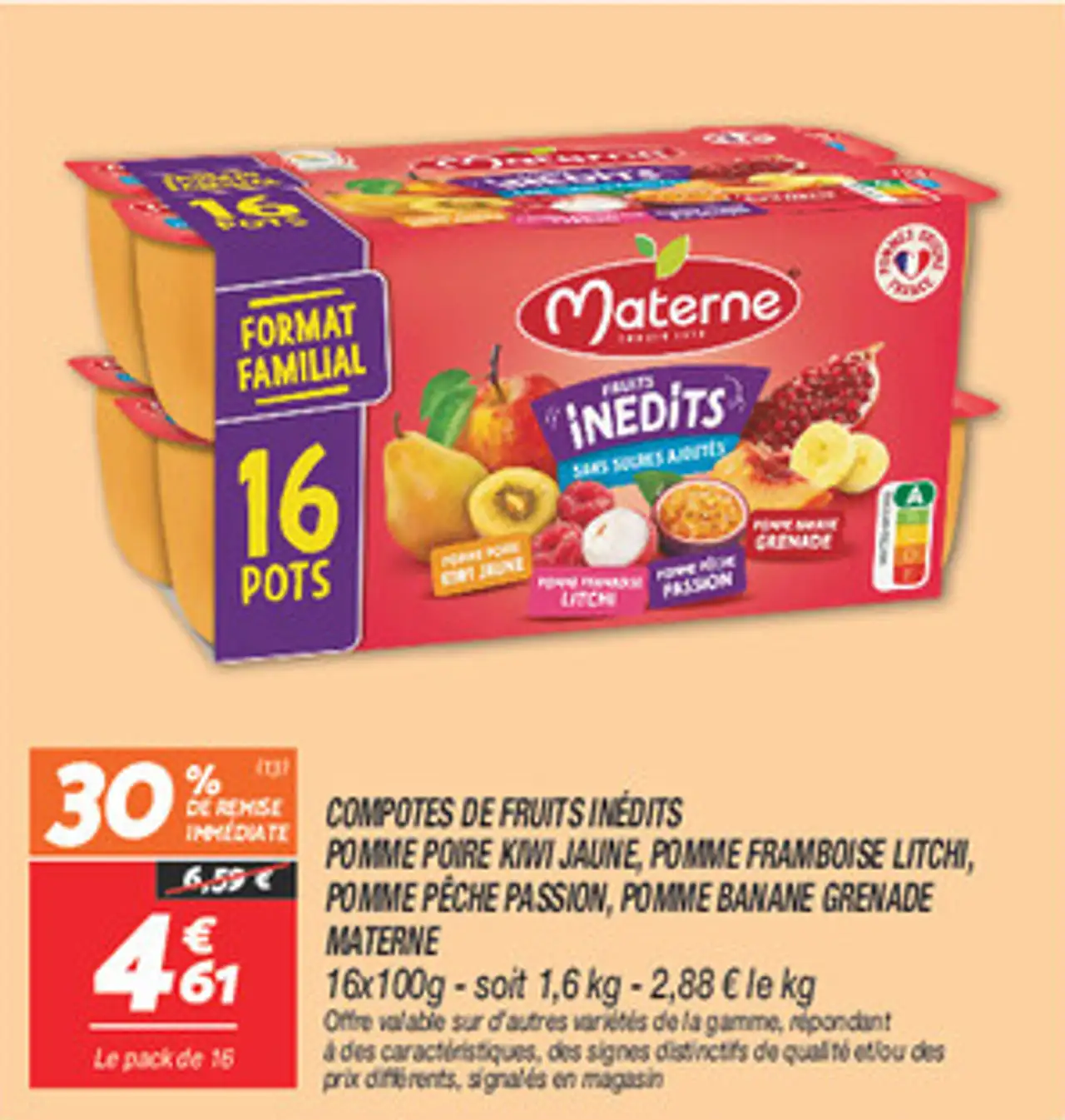 Compotes de fruits inédits pomme poire kiwi jaune, pomme framboise litchi, pomme pêche passion, pomme banane grenade