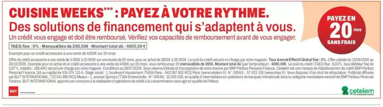 Offre de financement Cuisine Weeks - Payez en 20x sans frais