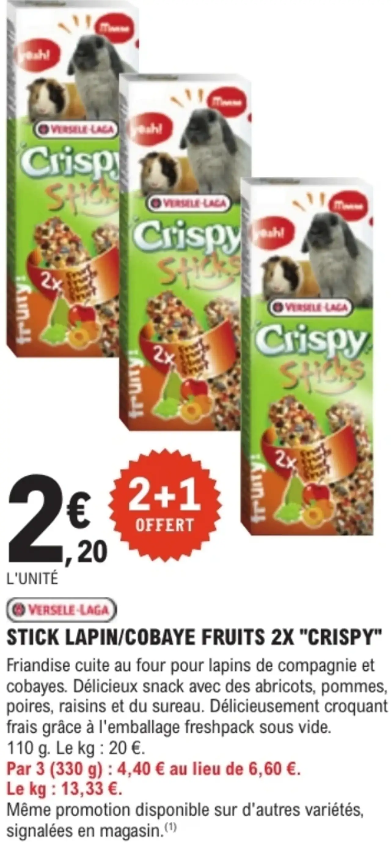 Stick lapin/cobaye fruits 2x "Crispy" Versele-Laga