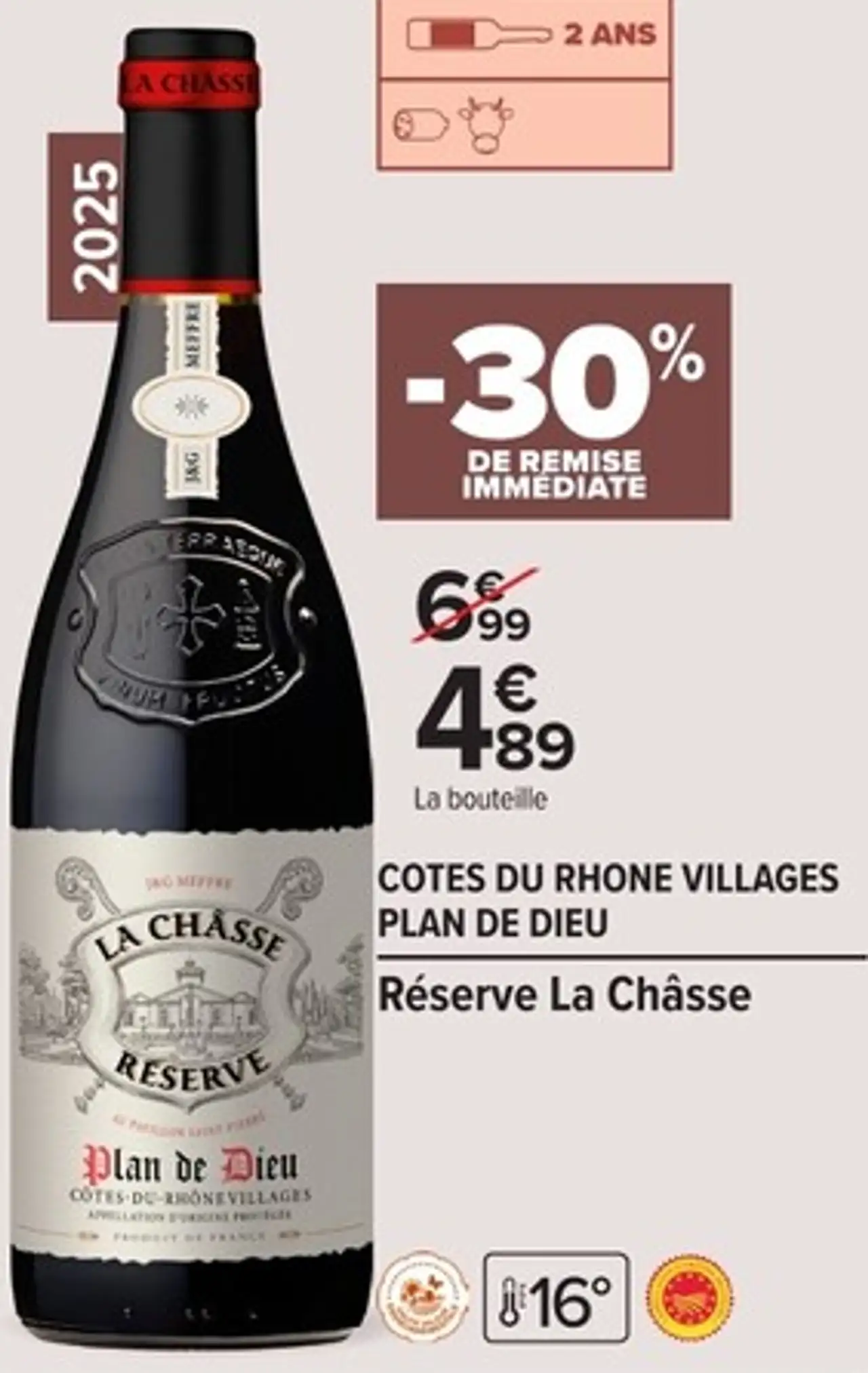 Vin rouge COTES DU RHONE VILLAGES PLAN DE DIEU Réserve La Châsse
