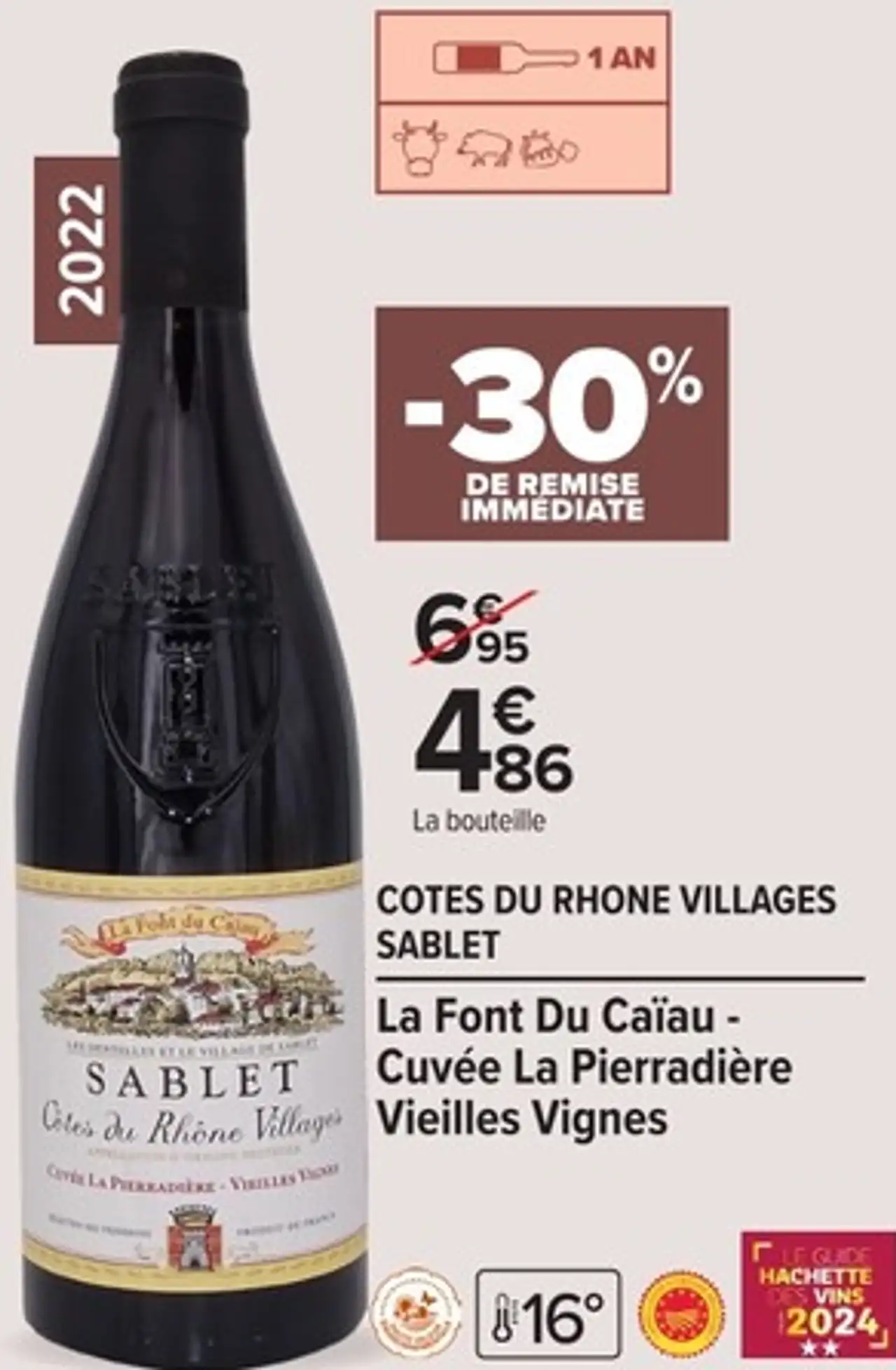 Vin rouge COTES DU RHONE VILLAGES SABLET La Font Du Caïau - Cuvée La Pierradière Vieilles Vignes