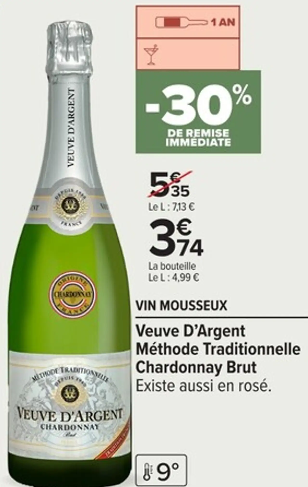 Vin Mousseux Veuve d'Argent Méthode Traditionnelle Chardonnay Brut