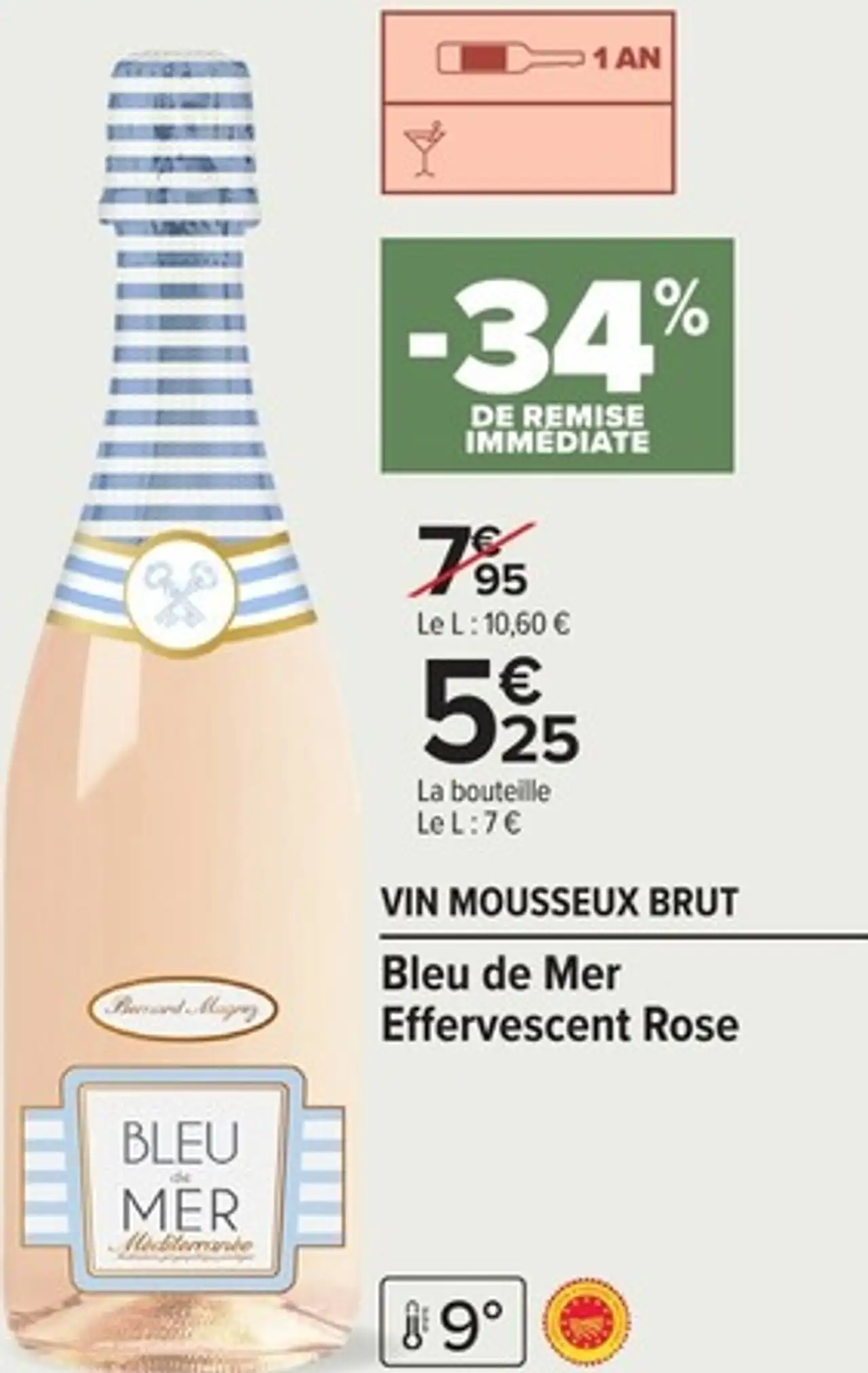 Vin Mousseux Brut Bleu de Mer Effervescent Rose