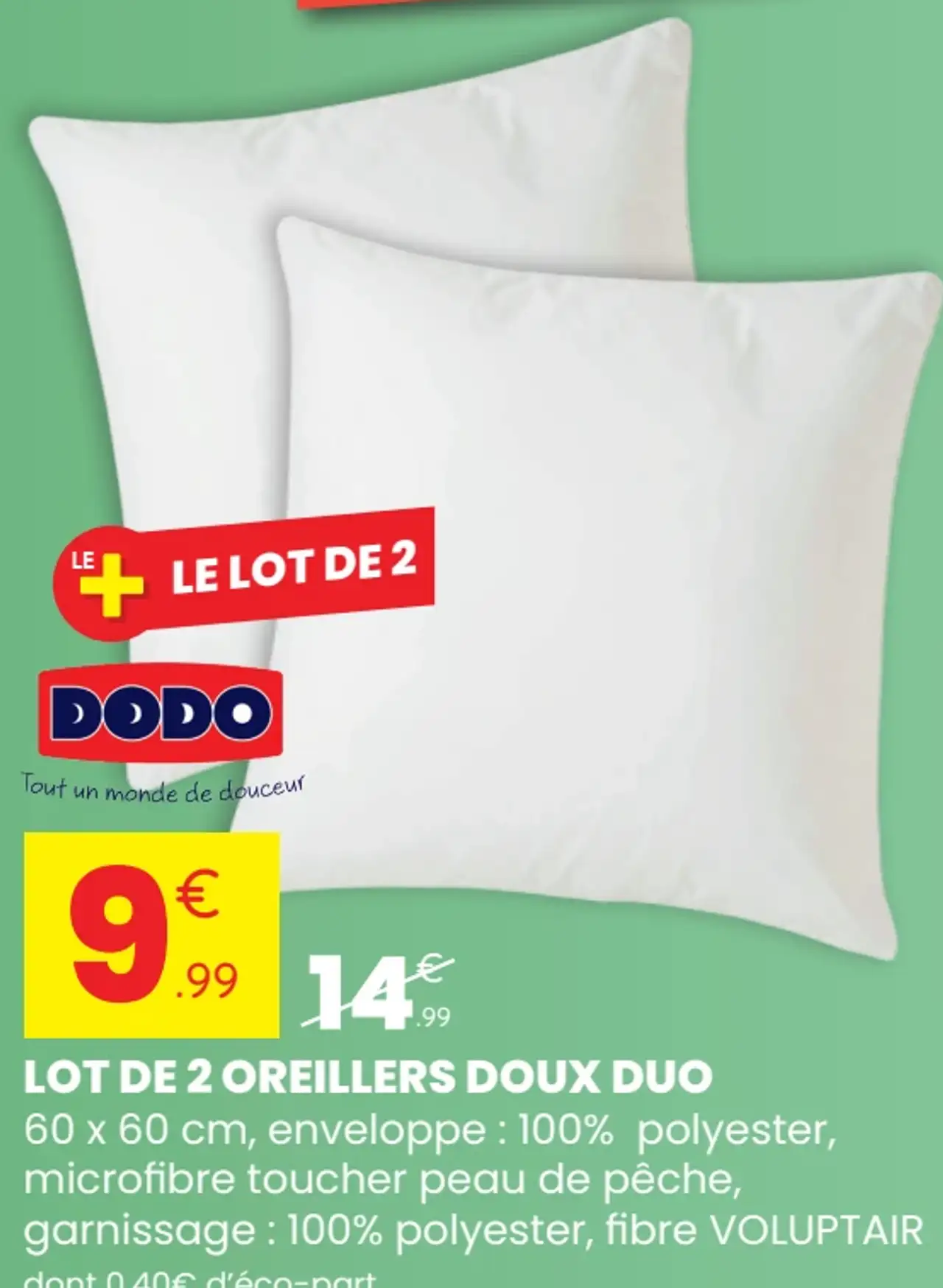 LOT DE 2 OREILLERS DOUX DUO Dodo