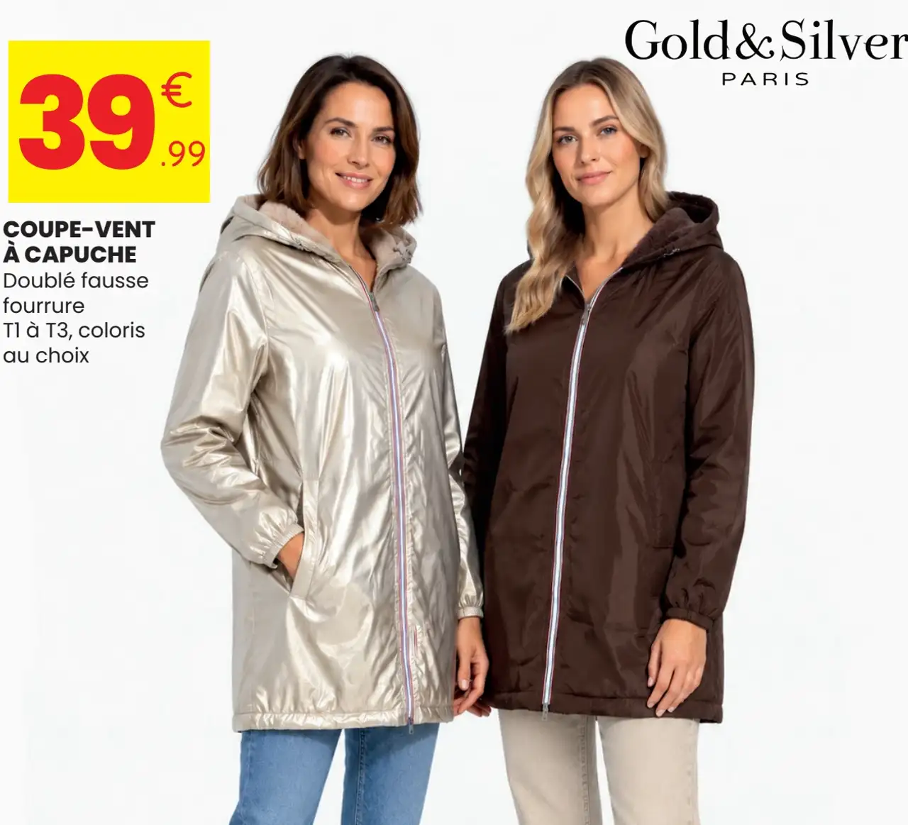 Coupe-vent à capuche doublé fausse fourrure Gold & Silver PARIS