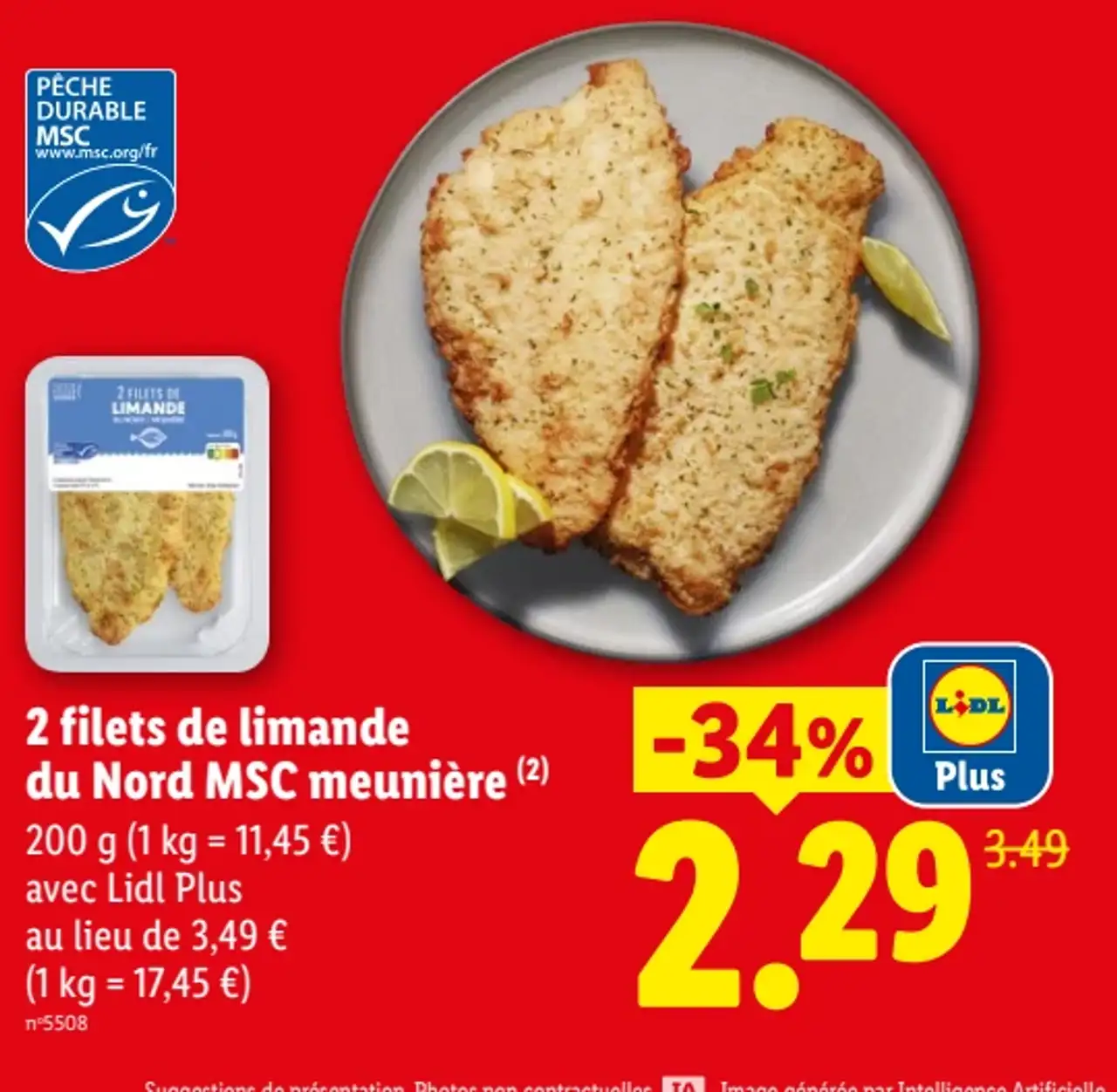 2 filets de limande du Nord MSC meunière