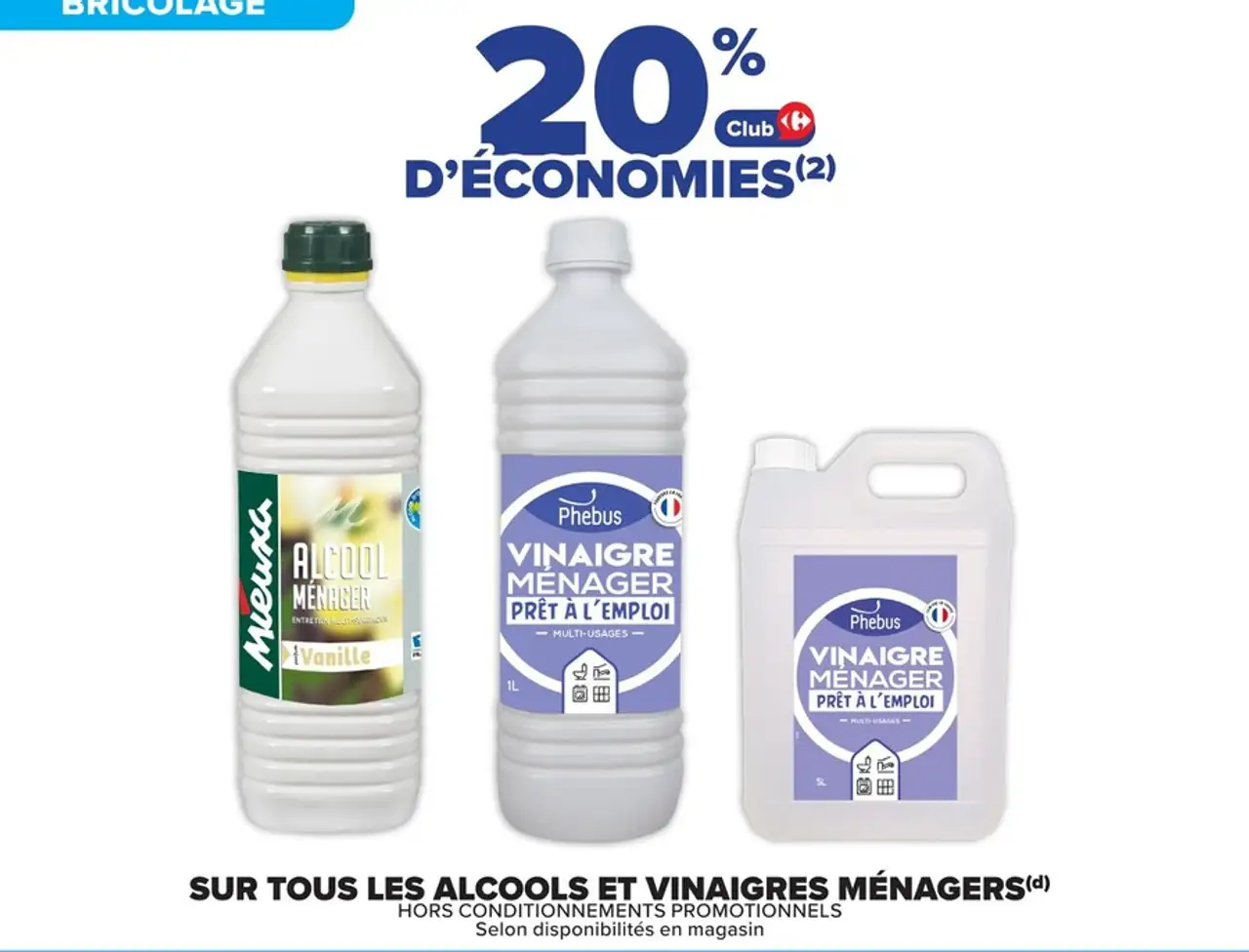 -20% sur tous les alcools et vinaigres ménagers Mieuxa / Phebus