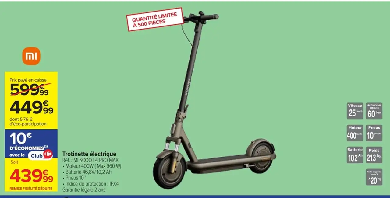 Trotinette électrique Xiaomi Mi Scoot 4 Pro Max