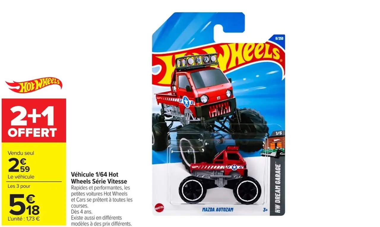 Véhicule 1/64 Hot Wheels Série Vitesse 2+1